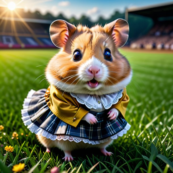 Imagem de um hamster em uma saia no campo