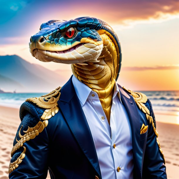 Pic d'un cobra roi dans une veste sur la plage