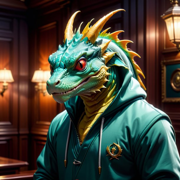 Image of a basilisk in a hoodie in the house