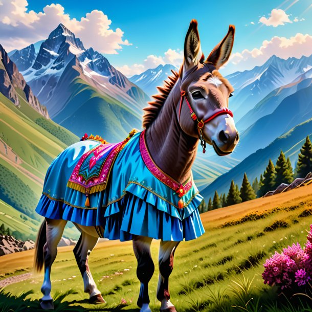 Illustration of a donkey in a dress in the mountains