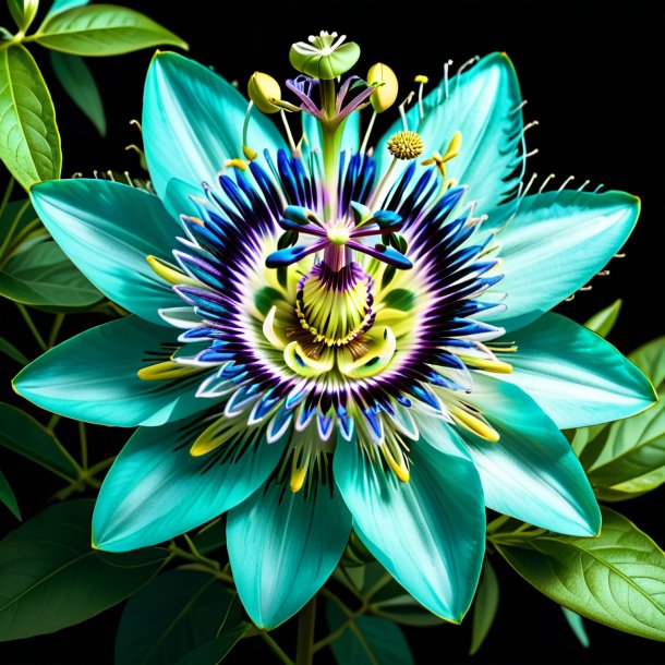 Sketch of a teal passion flower