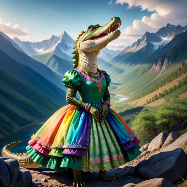 Image of a crocodile in a dress in the mountains