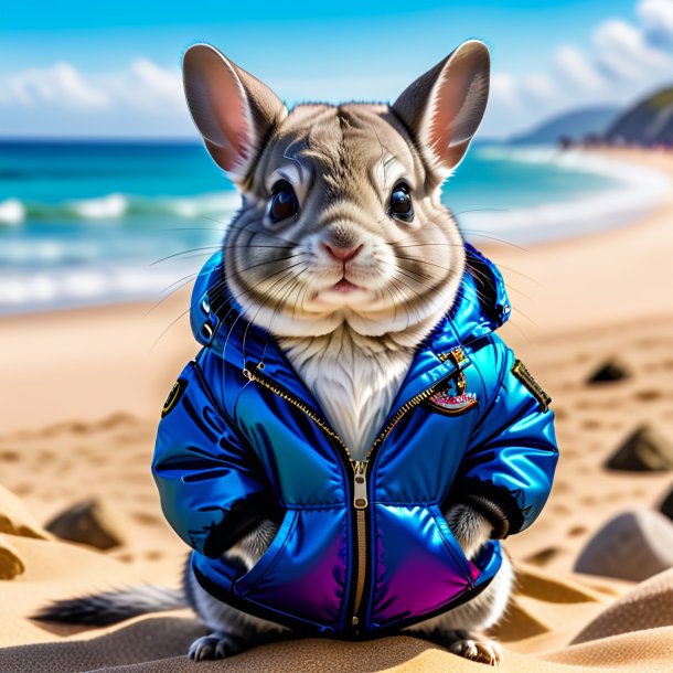 Photo d'une chinchillas dans une veste sur la plage