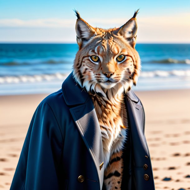 Image of a lynx in a coat on the beach