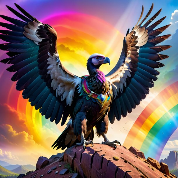 Image of a vulture in a belt on the rainbow