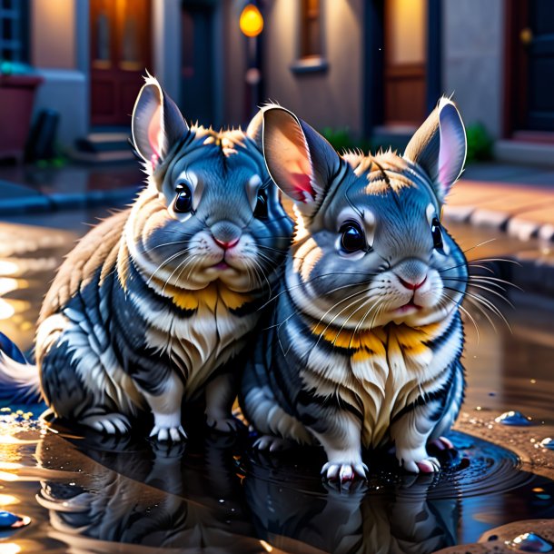 Picture of a resting of a chinchillas in the puddle