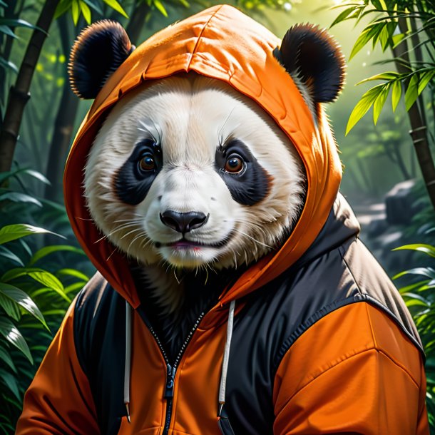 Foto de um panda gigante em um hoodie laranja