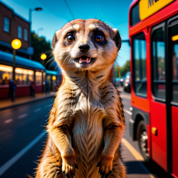 Foto de uma raiva de um meerkat no ponto de ônibus