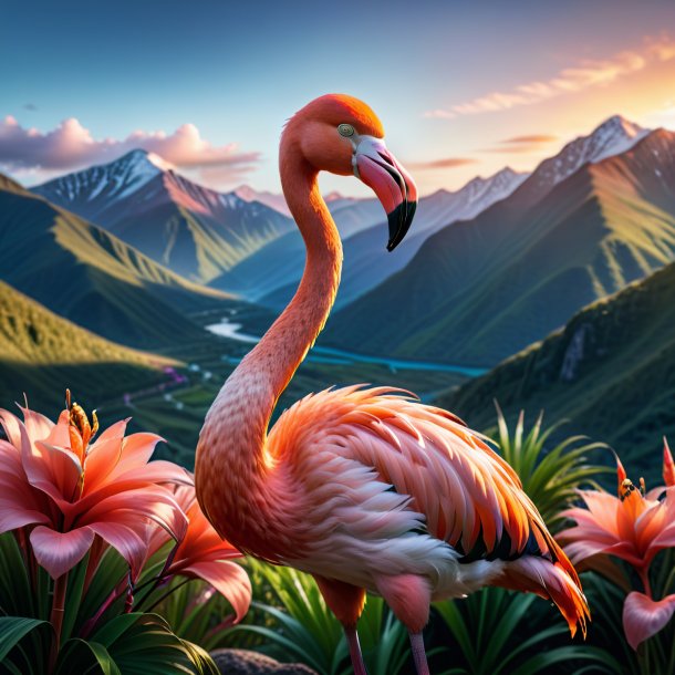 Photo of a smiling of a flamingo in the mountains