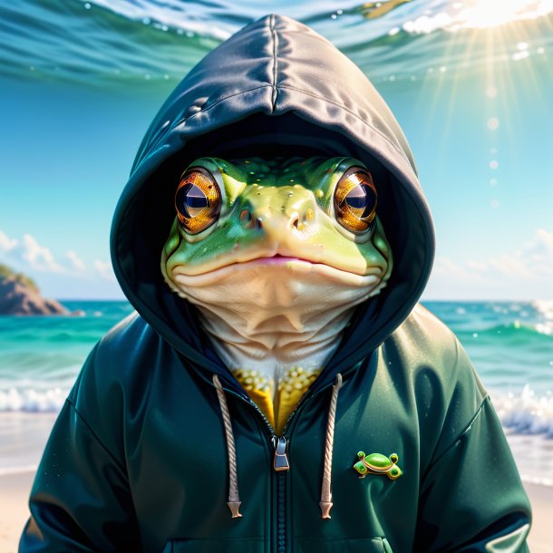 Photo of a frog in a hoodie in the sea