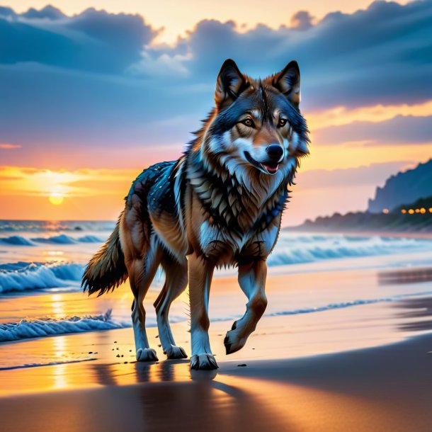 Foto de uma dança de um lobo na praia