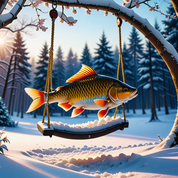 Photo of a swinging on a swing of a carp in the snow