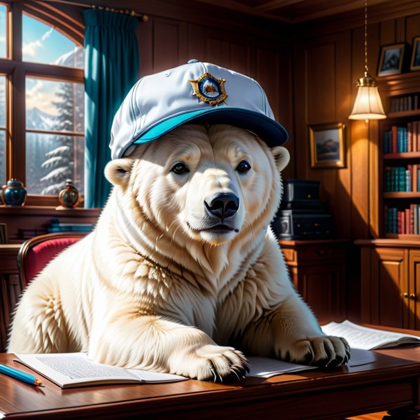 Drawing of a polar bear in a cap in the house