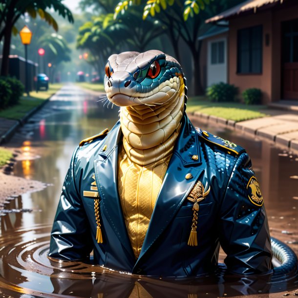 Illustration of a king cobra in a jacket in the puddle