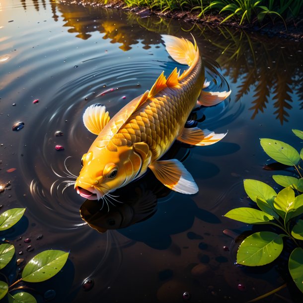 Image of a resting of a carp in the puddle