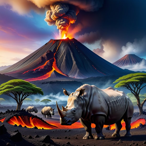 Image of a waiting of a rhinoceros in the volcano