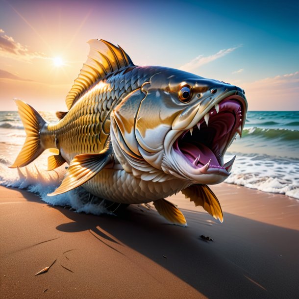 Photo of a angry of a carp on the beach