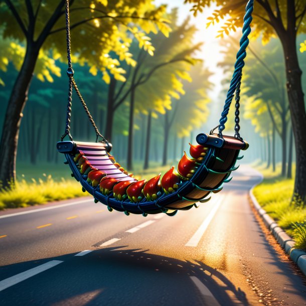 Picture of a swinging on a swing of a centipede on the road