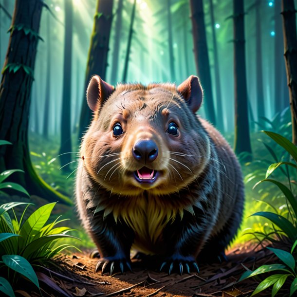 Imagem de um choro de um wombat na floresta