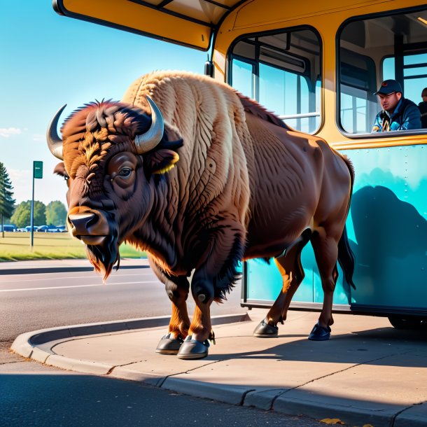 Photo d'un bison dans une chaussure sur l'arrêt de bus