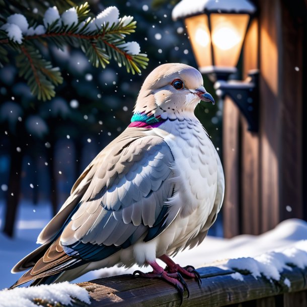 Picture of a dove in a coat in the snow