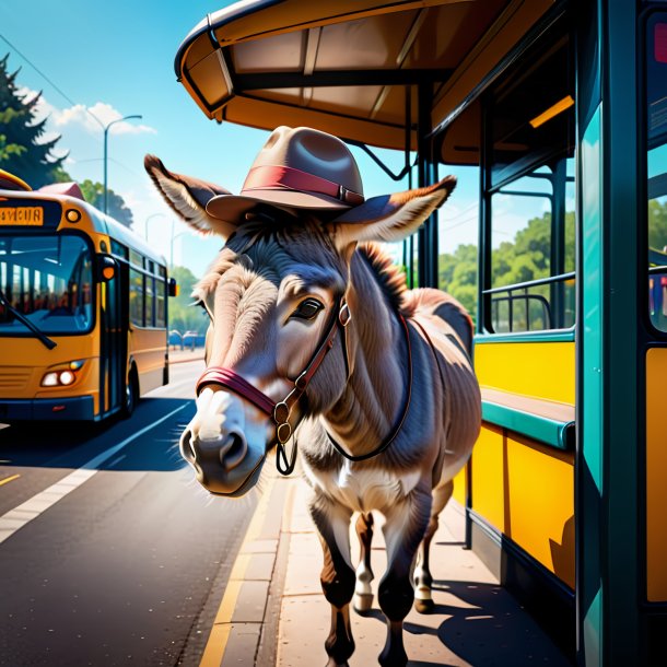 Ilustração de um burro em um chapéu no ponto de ônibus