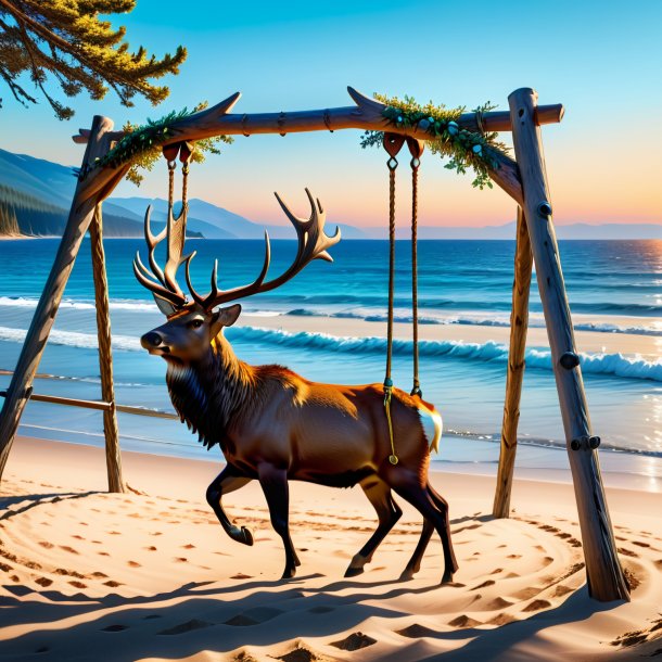 Picture of a swinging on a swing of a elk on the beach