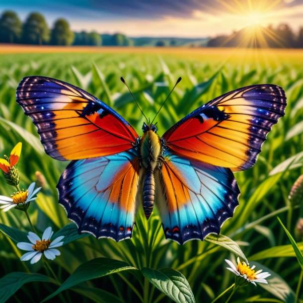 Image of a butterfly in a coat on the field