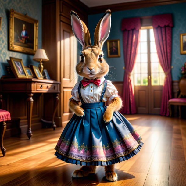 Picture of a hare in a skirt in the house