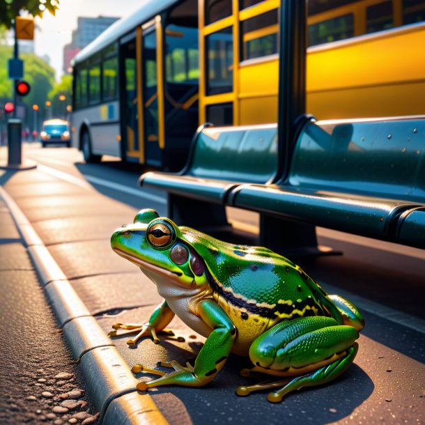 Photo of a resting of a frog on the bus stop