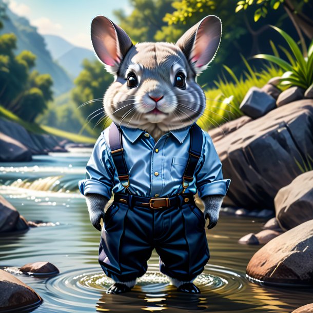 Illustration of a chinchillas in a trousers in the river