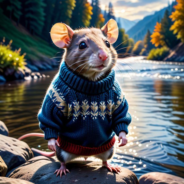 Photo of a rat in a sweater in the river