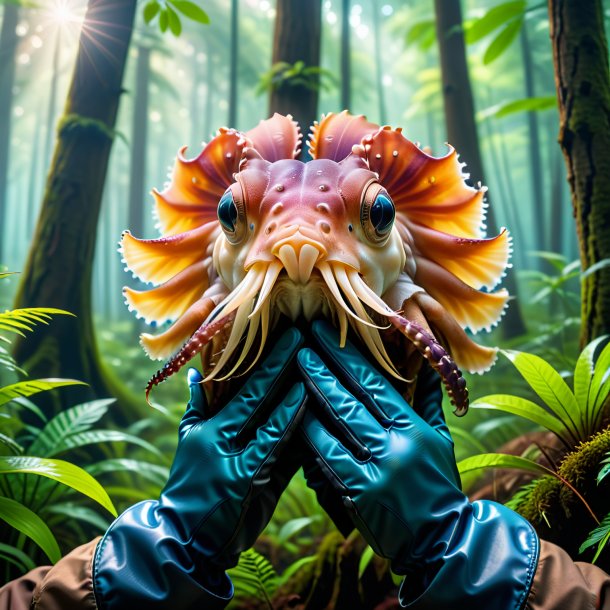 Picture of a cuttlefish in a gloves in the forest