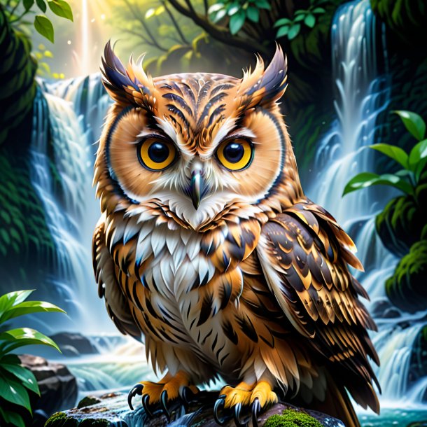 Picture of a smiling of a owl in the waterfall