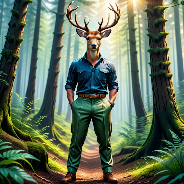 Picture of a deer in a trousers in the forest