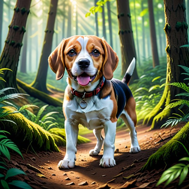 Picture of a playing of a beagle in the forest