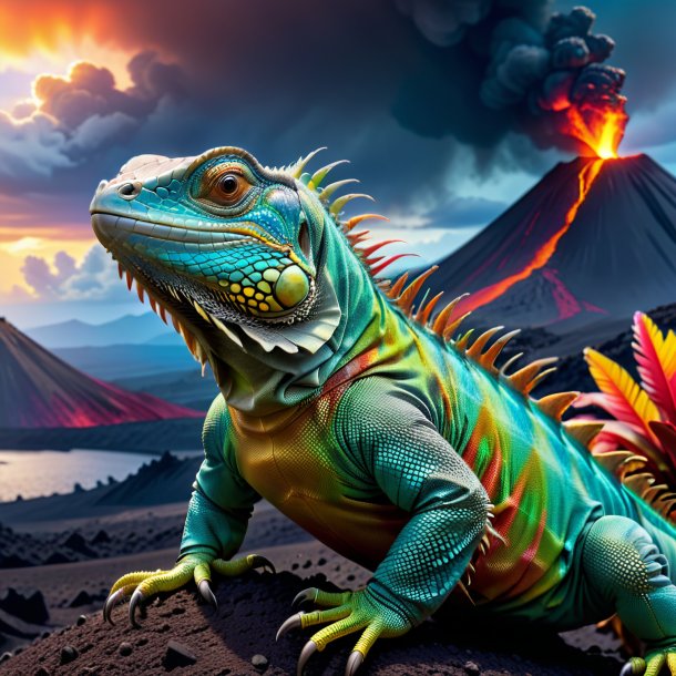 Pic of a iguana in a belt in the volcano