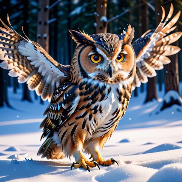 Picture of a playing of a owl in the snow