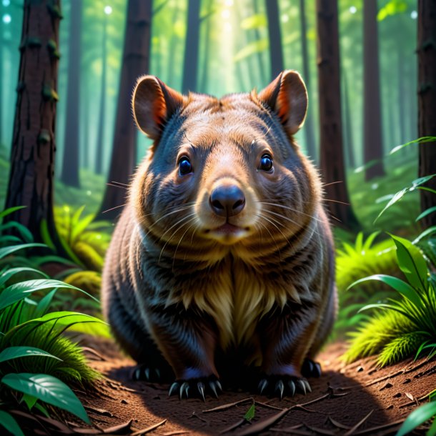 Imagem de uma espera de um wombat na floresta