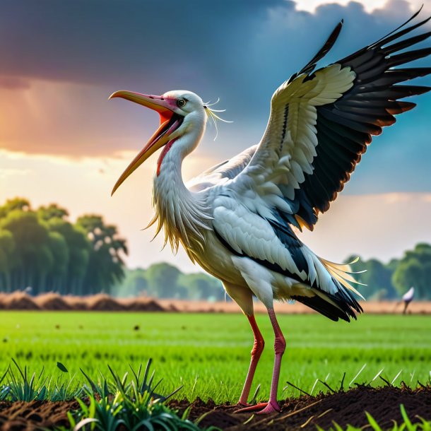 Image d'une colère d'une cigogne sur le champ