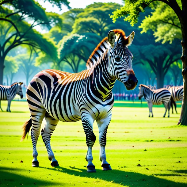 Image of a playing of a zebra in the park