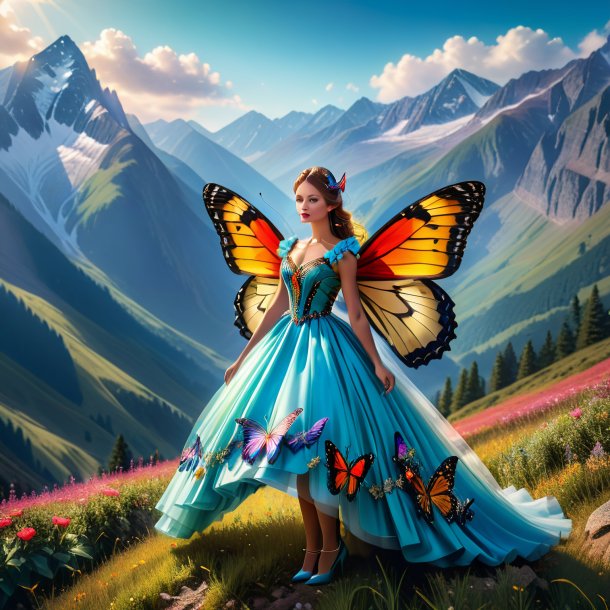 Photo of a butterfly in a dress in the mountains