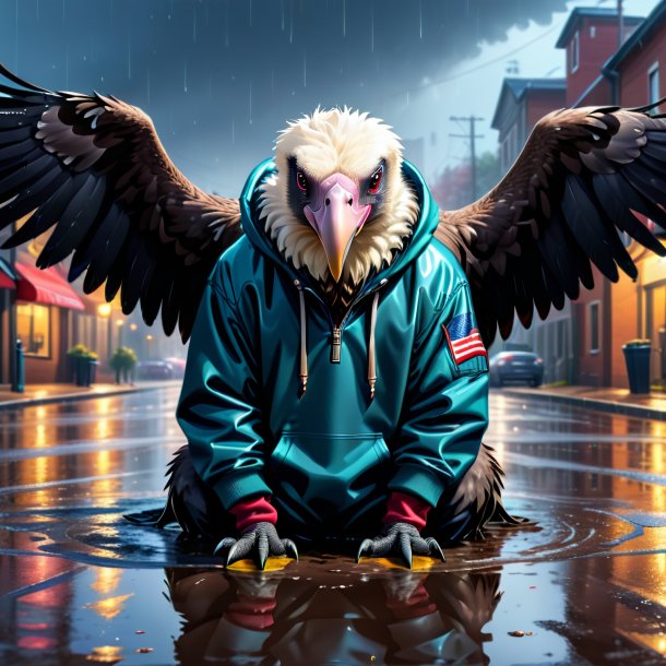 Drawing of a vulture in a hoodie in the puddle