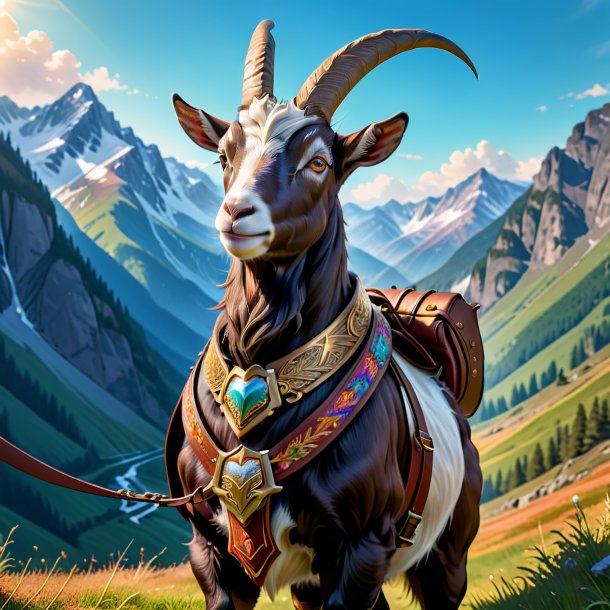 Illustration of a goat in a belt in the mountains