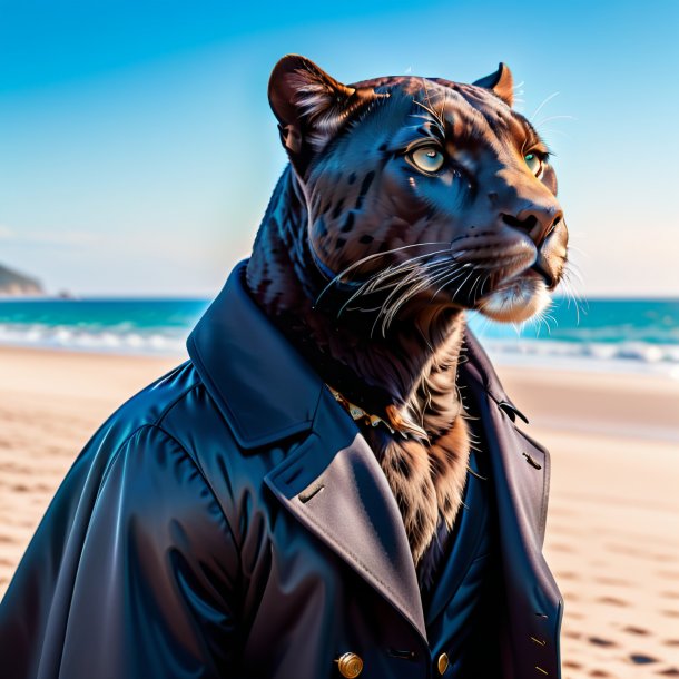 Foto de una pantera en un abrigo en la playa