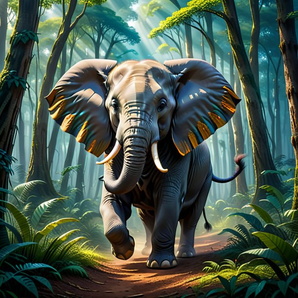 Imagen de un baile de un elefante en el bosque