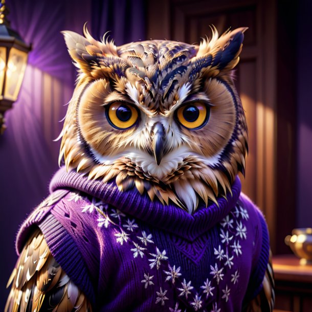 Picture of a owl in a purple sweater