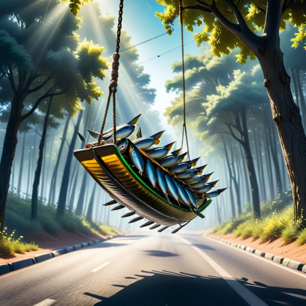 Image of a swinging on a swing of a sardines on the road