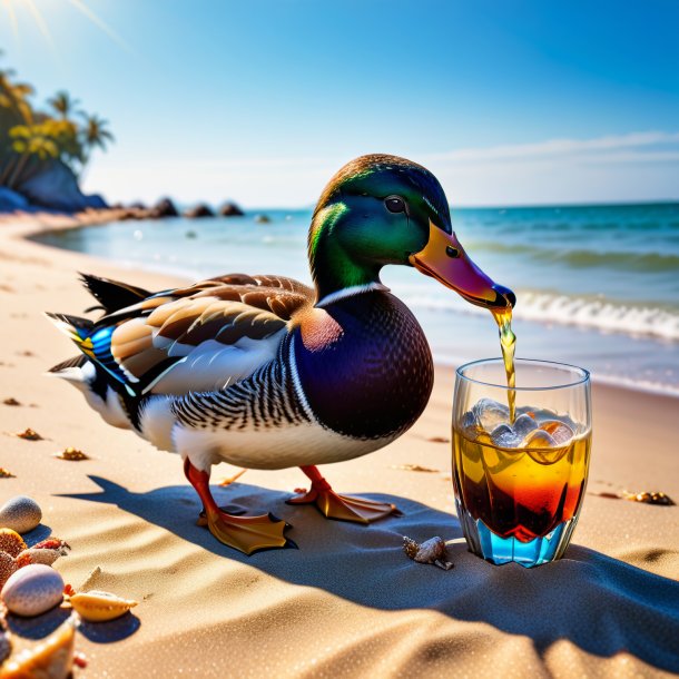 Foto de una bebida de un pato en la playa