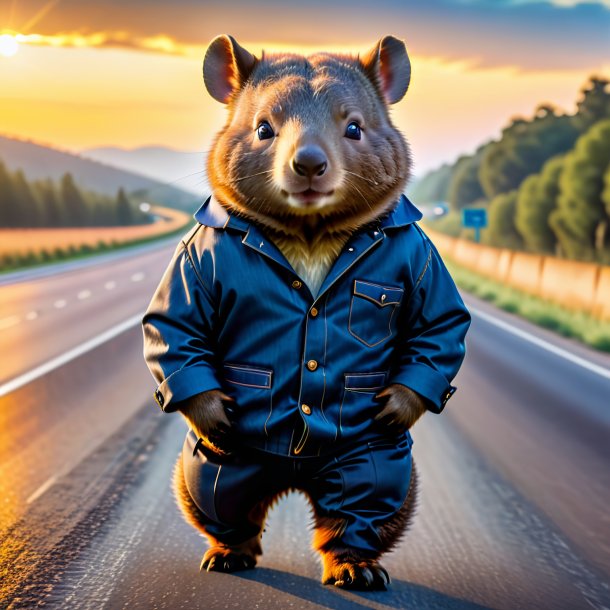 Foto de un wombat en un pantalón en la carretera